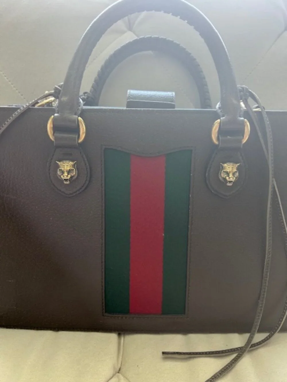 Gucci Animalier brown leather Web tiger-head bag
